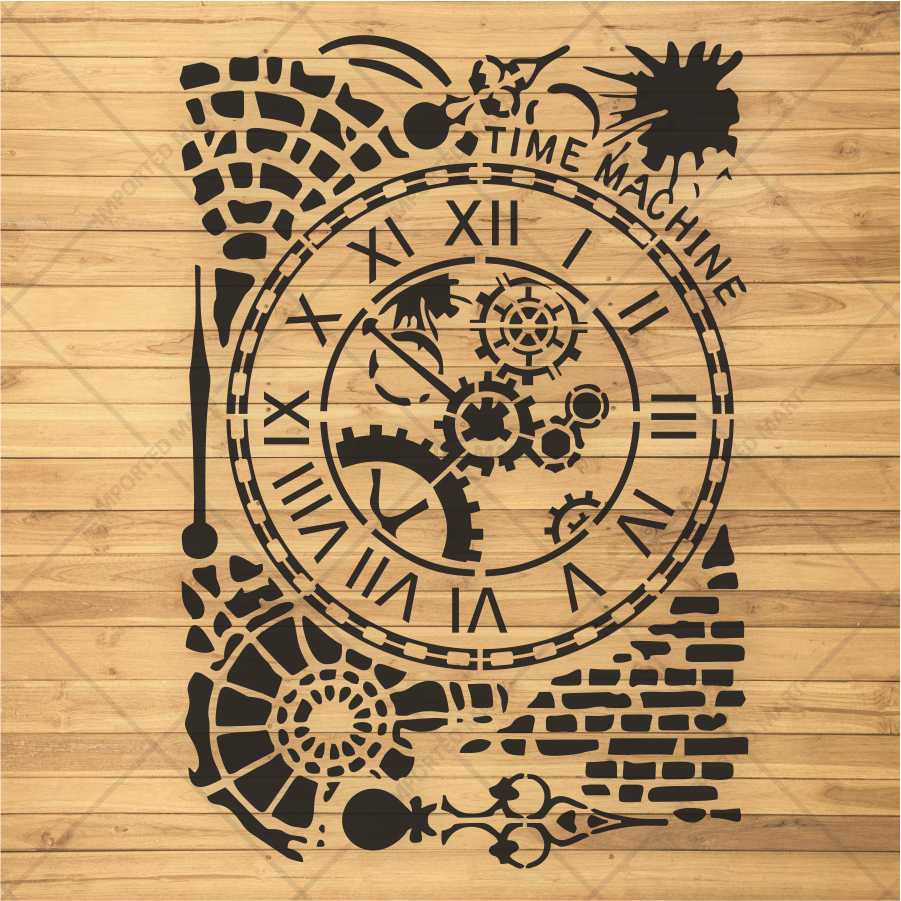 Time Machine Clock Stencil for Wall, Wood & Furniture – Steampunk Gear Design – ID# 675 - Image 2