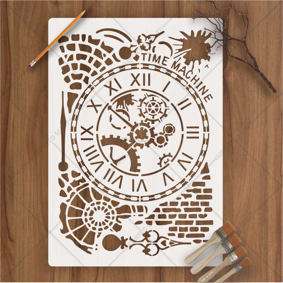 Time Machine Clock Stencil for Wall, Wood & Furniture – Steampunk Gear Design – ID# 675 - Image 3