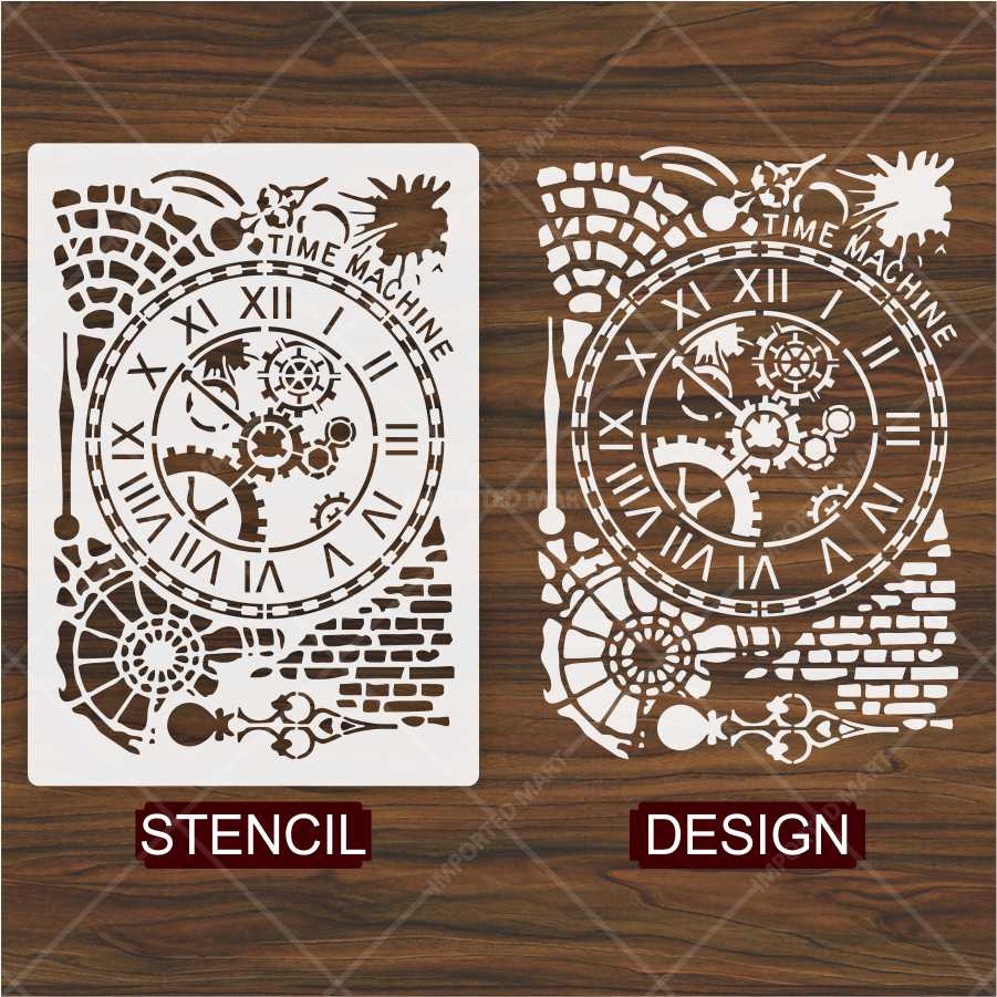 Time Machine Clock Stencil for Wall, Wood & Furniture – Steampunk Gear Design – ID# 675 - Image 4