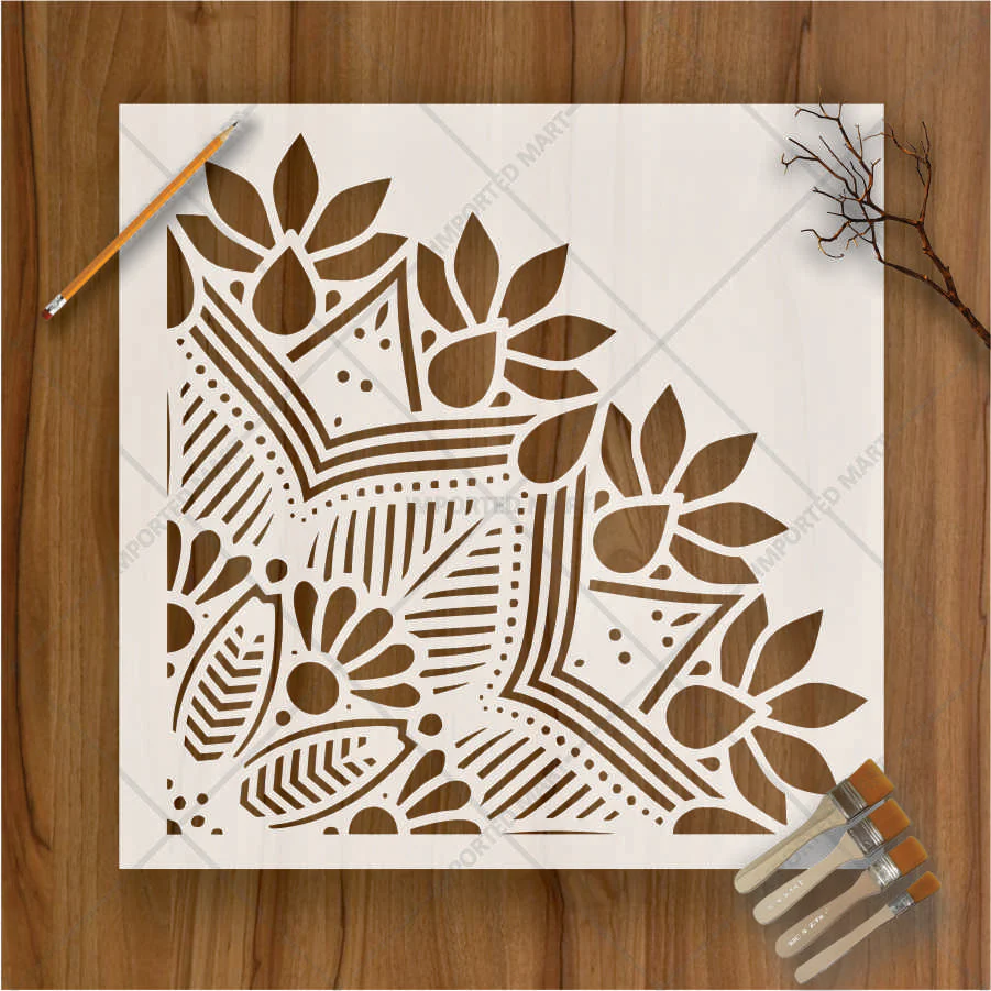 Traditional Floral Corner Motif Stencil for Walls, Fabric & Furniture – ID# 676 - Image 2