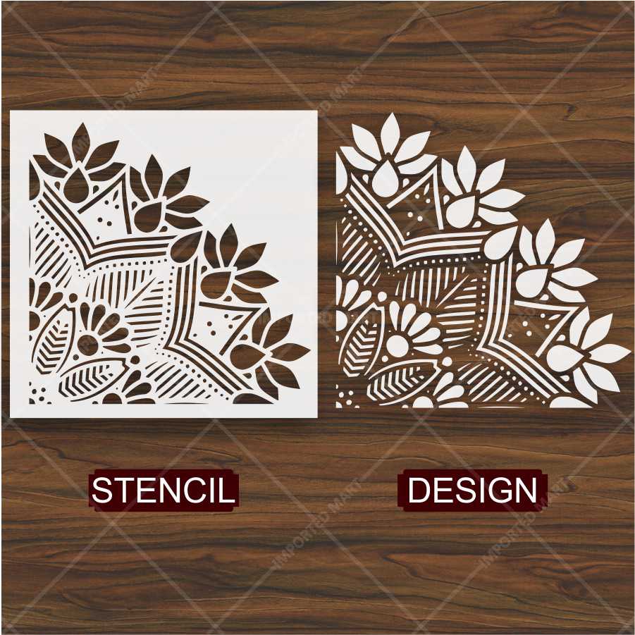 Traditional Floral Corner Motif Stencil for Walls, Fabric & Furniture – ID# 676 - Image 4