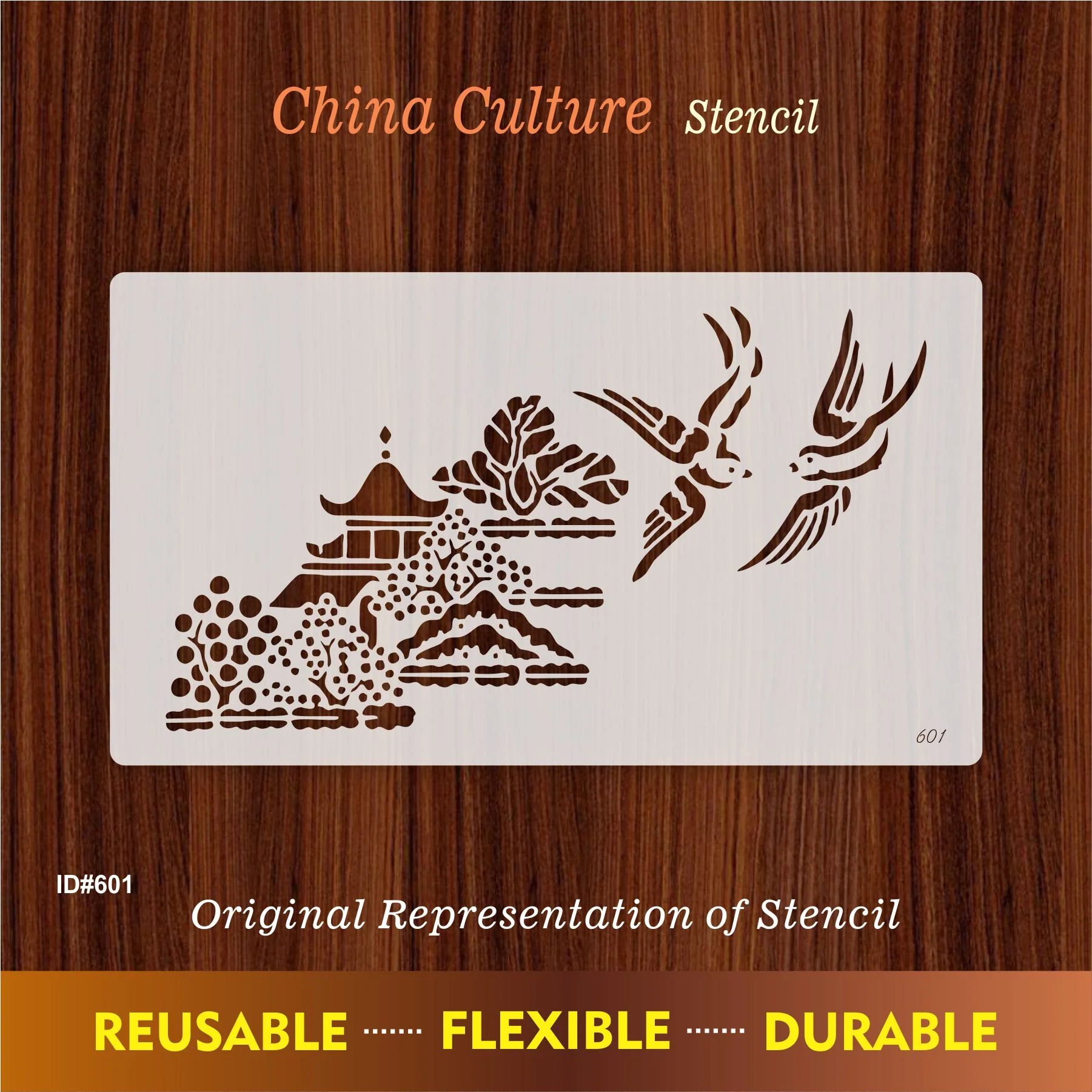Traditional Pagoda Landscape Stencil for Wall, Wood & Fabric Art – Asian Temple Design – ID# 601