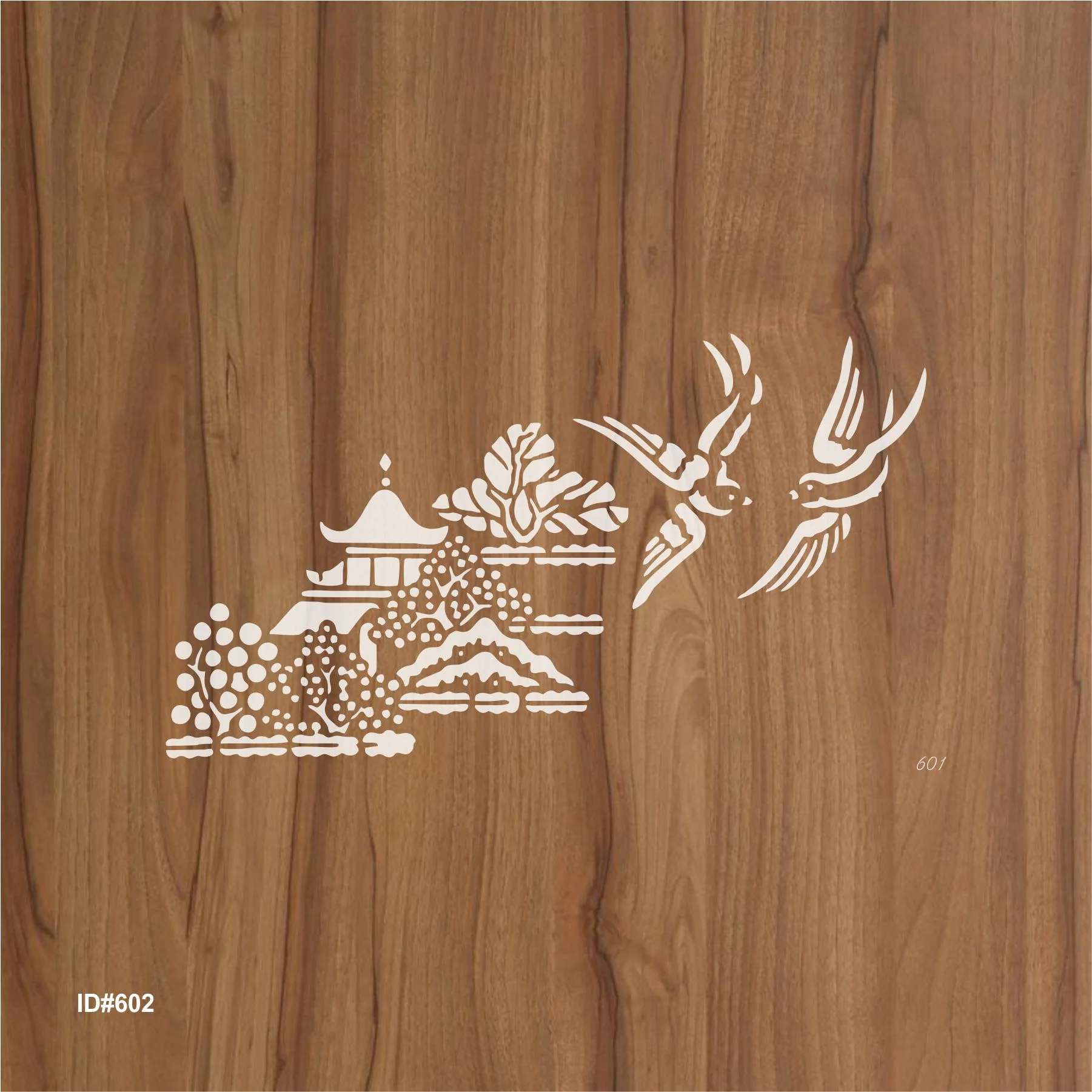 Traditional Pagoda Landscape Stencil for Wall, Wood & Fabric Art – Asian Temple Design – ID# 601 - Image 3