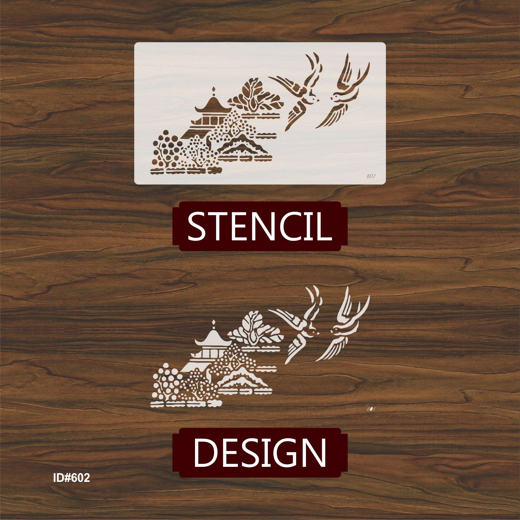 Traditional Pagoda Landscape Stencil for Wall, Wood & Fabric Art – Asian Temple Design – ID# 601 - Image 4
