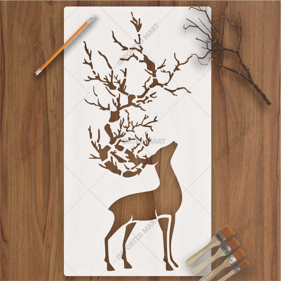 Tree Antler Deer Stencil for Wall, Wood & Fabric Art – Forest Nature Design – ID# 648