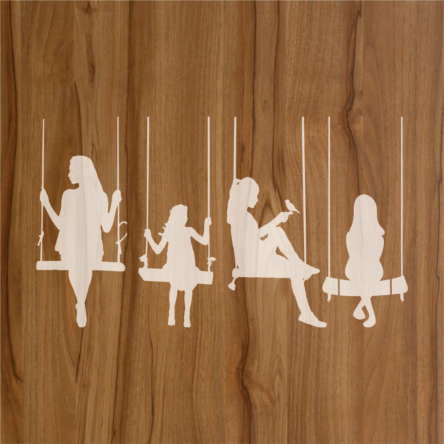 Tree Swing Girls Reusable Stencil For Canvas And Wall Painting. ID #309 - Image 2