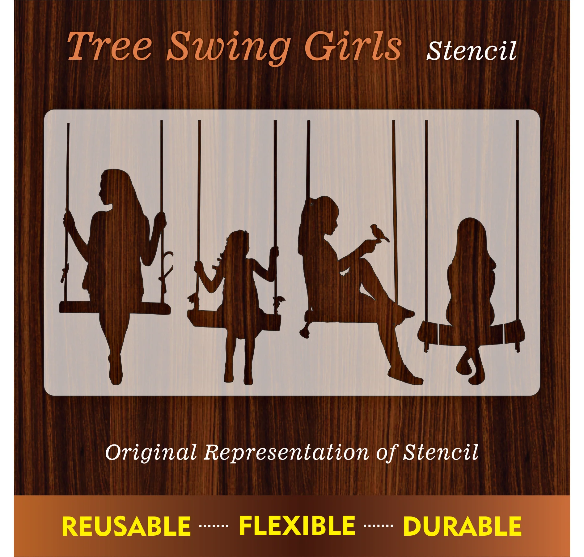 Tree Swing Girls Reusable Stencil For Canvas And Wall Painting. ID #309 - Image 7
