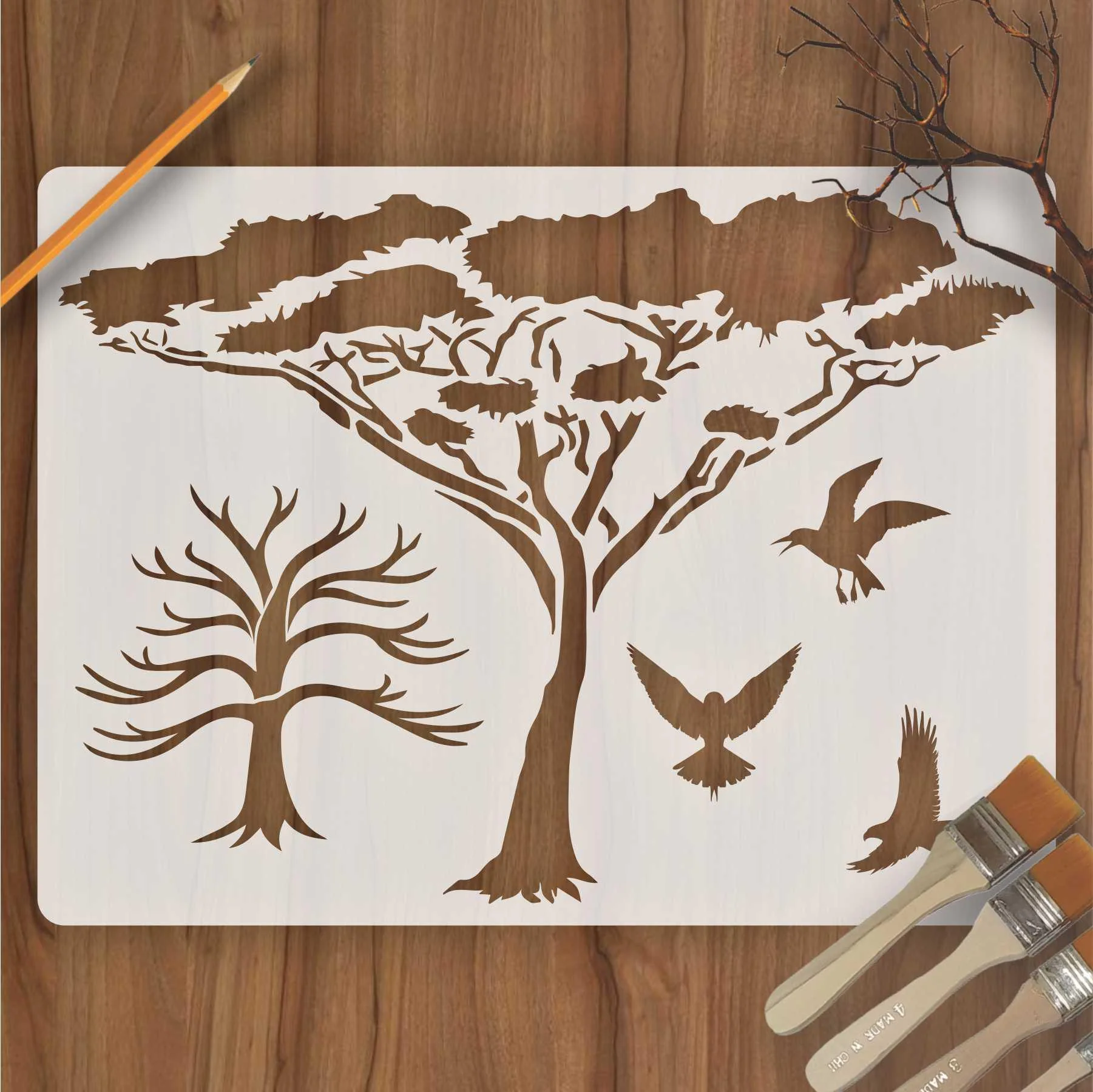 Tree vinyl Reusable Stencil For Canvas And Wall Painting.ID#136