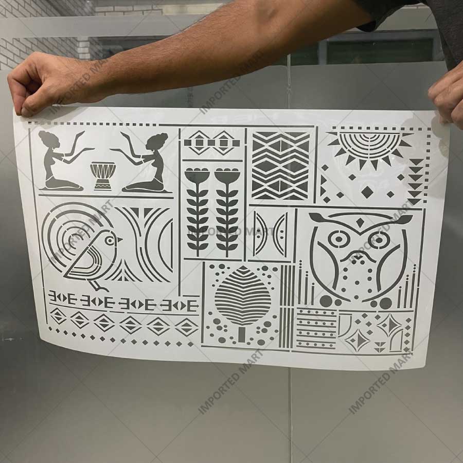Tribal Totem Pattern Stencil for Wall, Furniture & Fabric Art – Ethnic Geometric & Nature Motifs – ID# 730