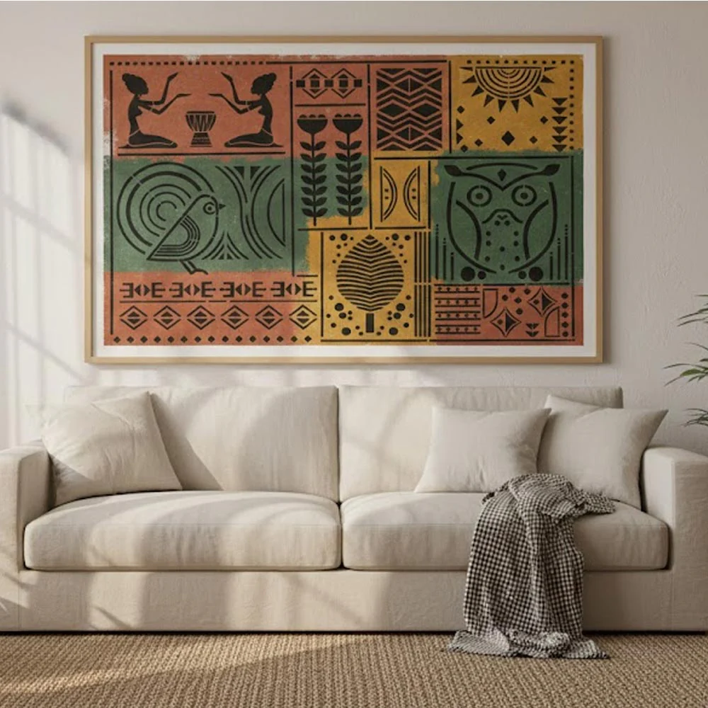 Tribal Totem Pattern Stencil for Wall, Furniture & Fabric Art – Ethnic Geometric & Nature Motifs – ID# 730 - Image 2