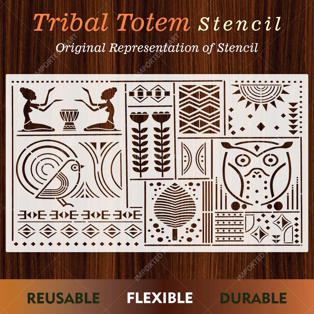 Tribal Totem Pattern Stencil for Wall, Furniture & Fabric Art – Ethnic Geometric & Nature Motifs – ID# 730 - Image 3