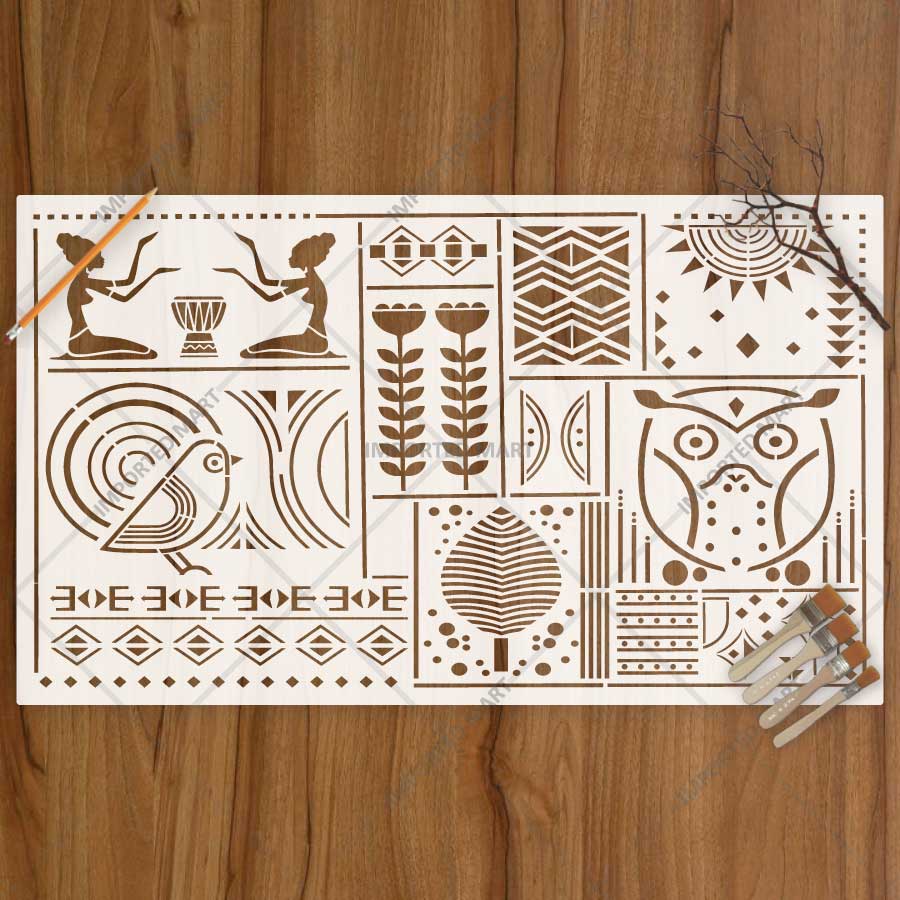 Tribal Totem Pattern Stencil for Wall, Furniture & Fabric Art – Ethnic Geometric & Nature Motifs – ID# 730 - Image 4