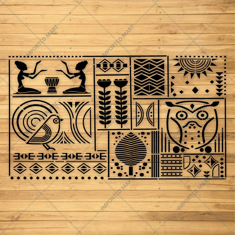 Tribal Totem Pattern Stencil for Wall, Furniture & Fabric Art – Ethnic Geometric & Nature Motifs – ID# 730 - Image 5
