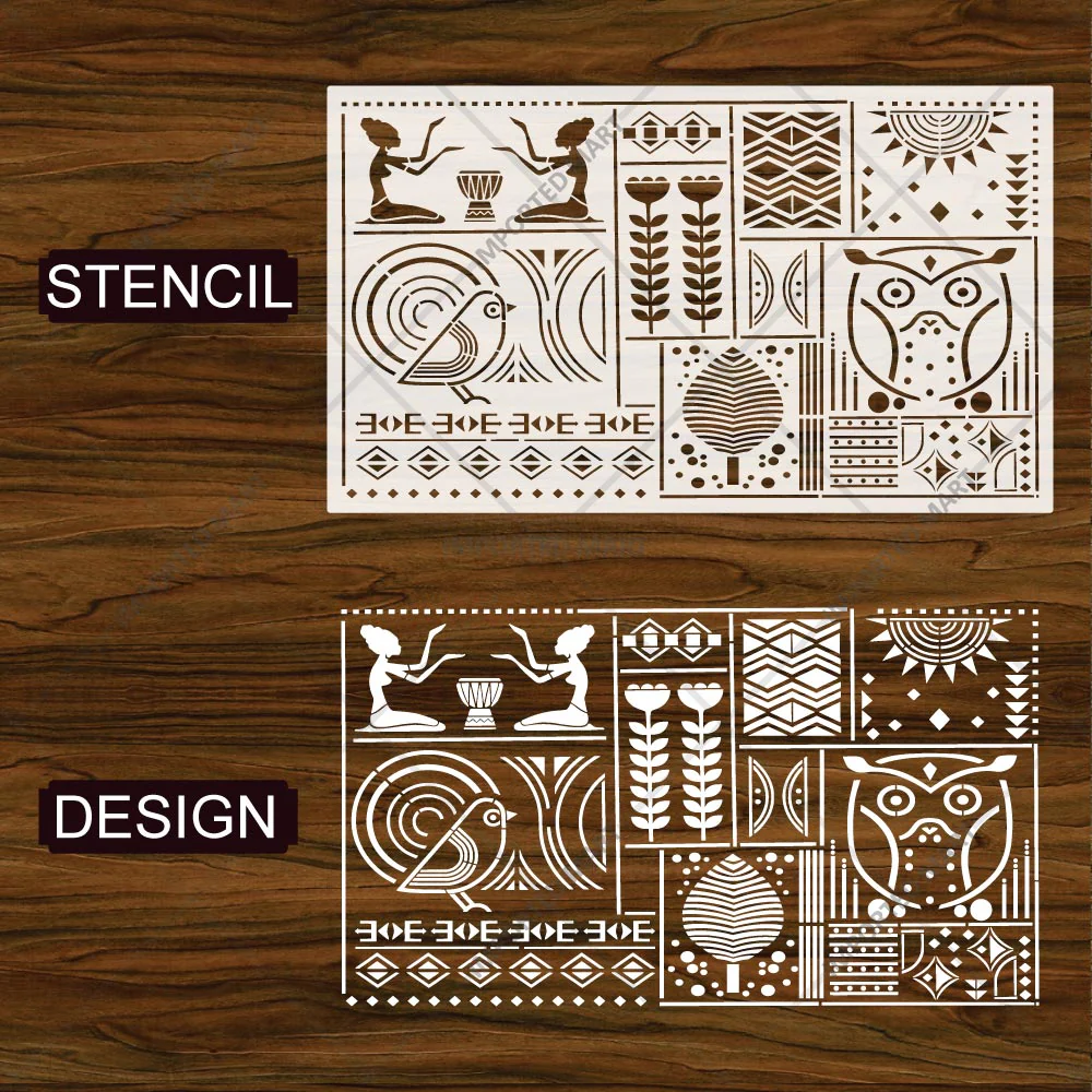 Tribal Totem Pattern Stencil for Wall, Furniture & Fabric Art – Ethnic Geometric & Nature Motifs – ID# 730 - Image 6