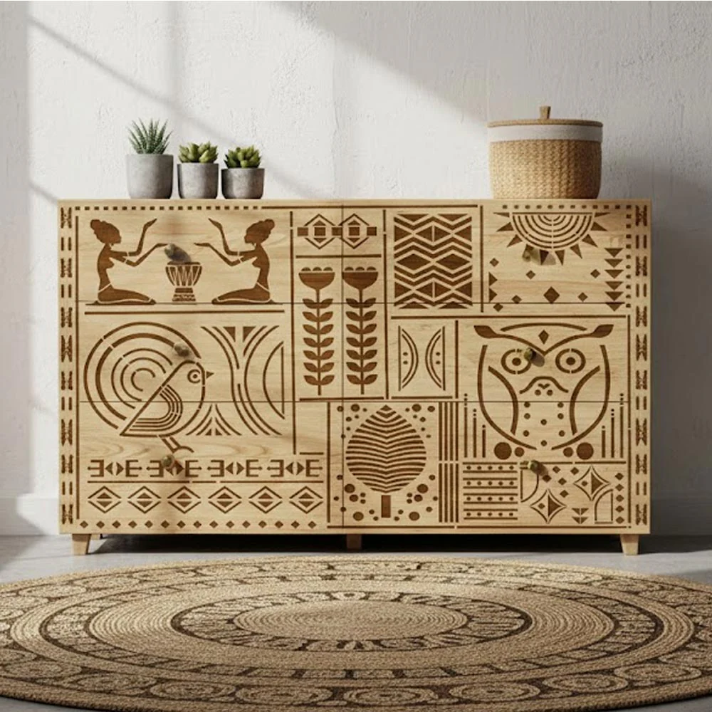 Tribal Totem Pattern Stencil for Wall, Furniture & Fabric Art – Ethnic Geometric & Nature Motifs – ID# 730 - Image 8