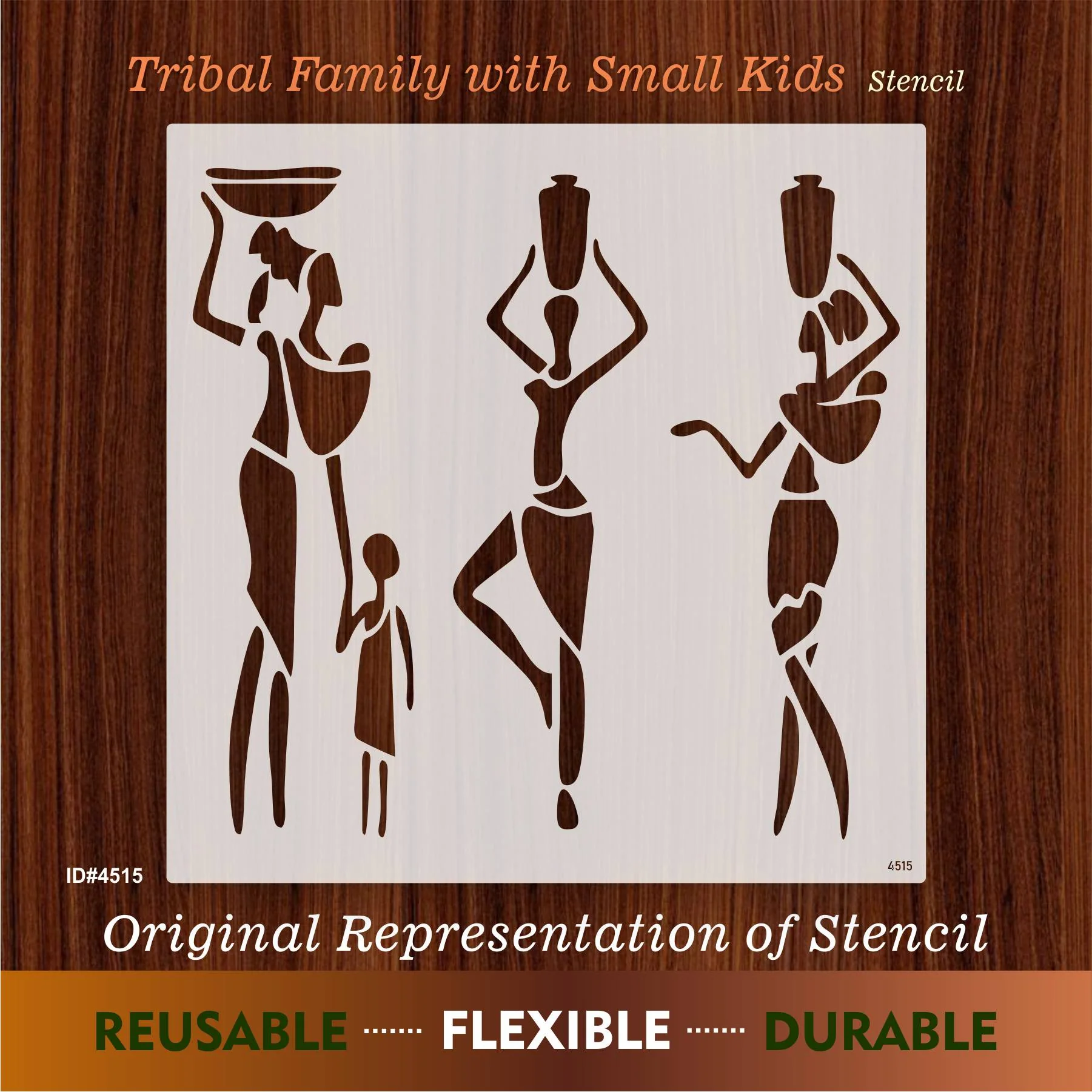 Trible Family with Small Kids Stencil for Painting on Canvas, Wall, Wood. ID #4515 - Image 7