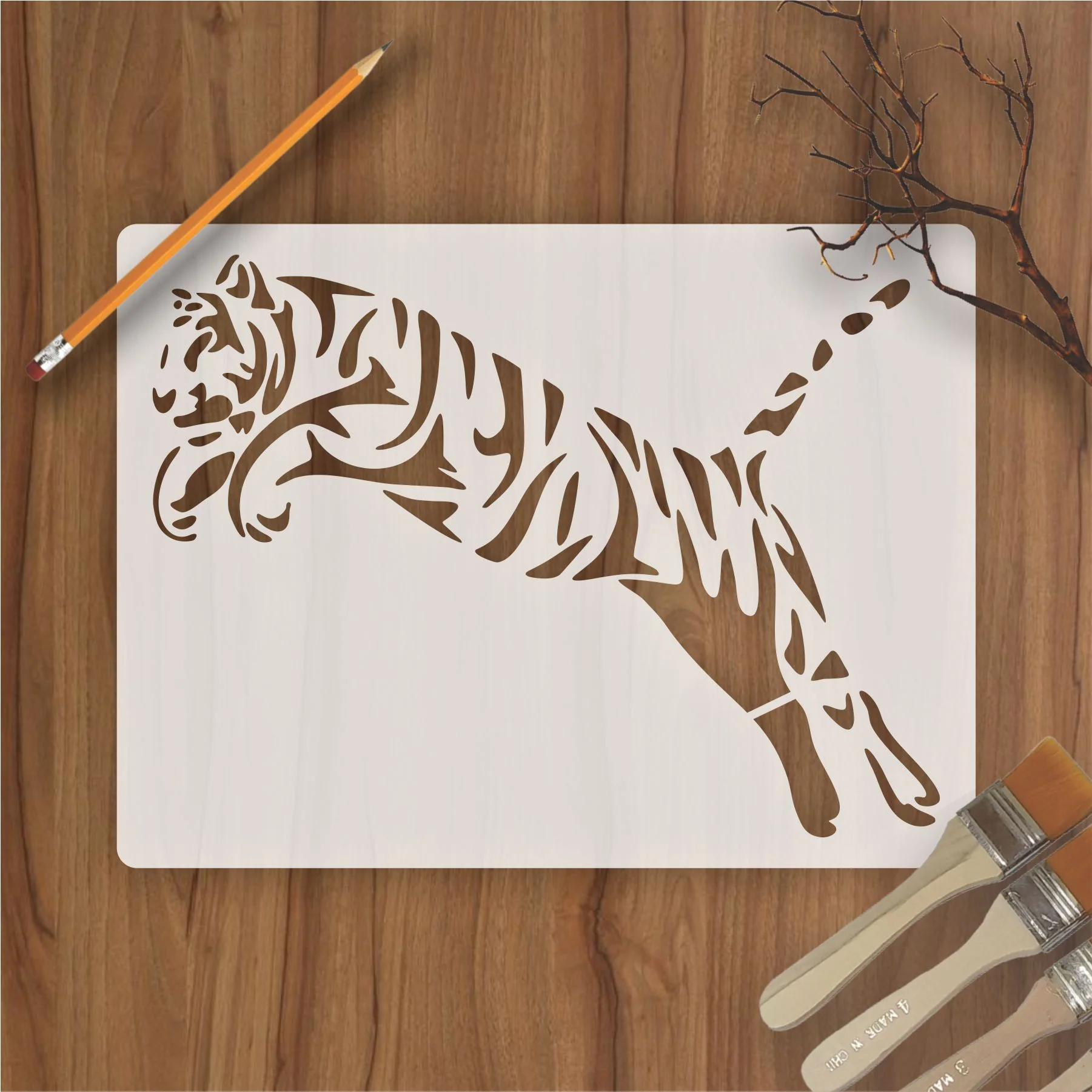 Trible Tiger Jump Reusable Stencil for Canvas and wall painting.ID#265A