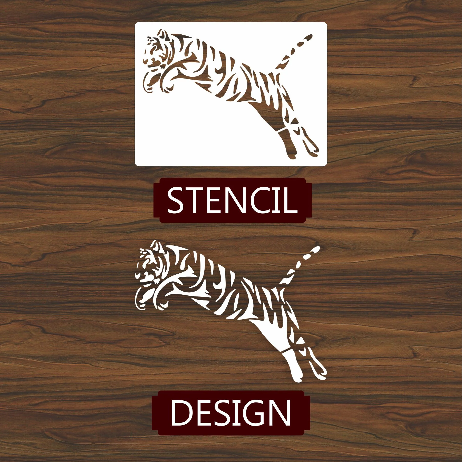 Trible Tiger Jump Reusable Stencil for Canvas and wall painting.ID#265A - Image 4