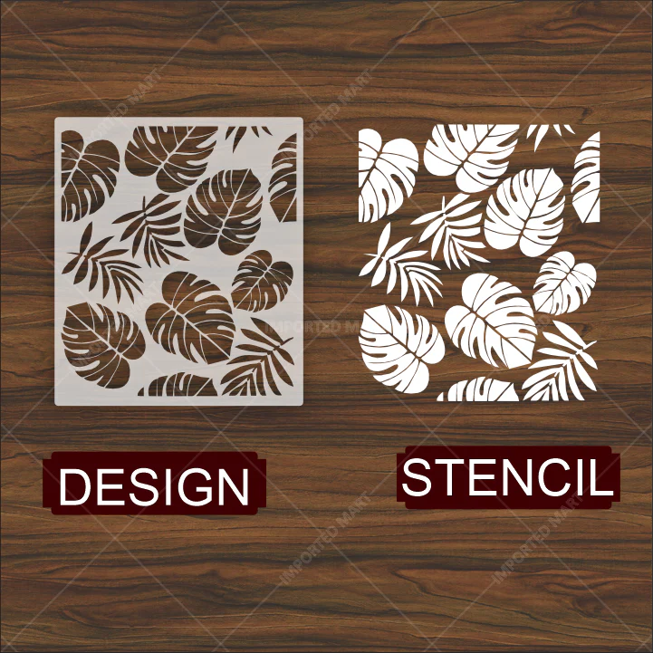 Tropical Leaf Cluster Stencil for Wall, Furniture & Fabric Art – Monstera & Palm Design – ID# 649 - Image 2