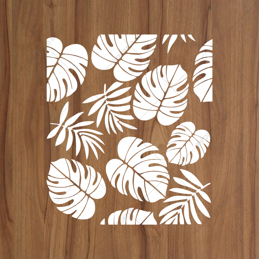 Tropical Leaf Cluster Stencil for Wall, Furniture & Fabric Art – Monstera & Palm Design – ID# 649 - Image 4