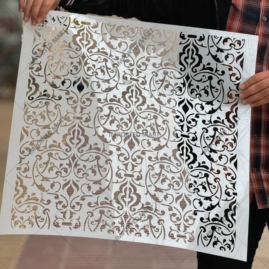 Vintage Brocade Damask Pattern Stencil for Walls, Furniture & Tiles – Classic Ornamental Repeat Design – ID# 738