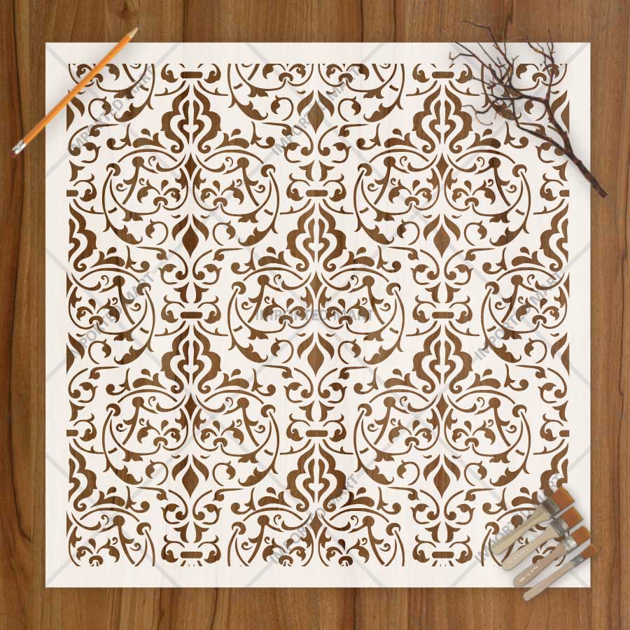 Vintage Brocade Damask Pattern Stencil for Walls, Furniture & Tiles – Classic Ornamental Repeat Design – ID# 738 - Image 3