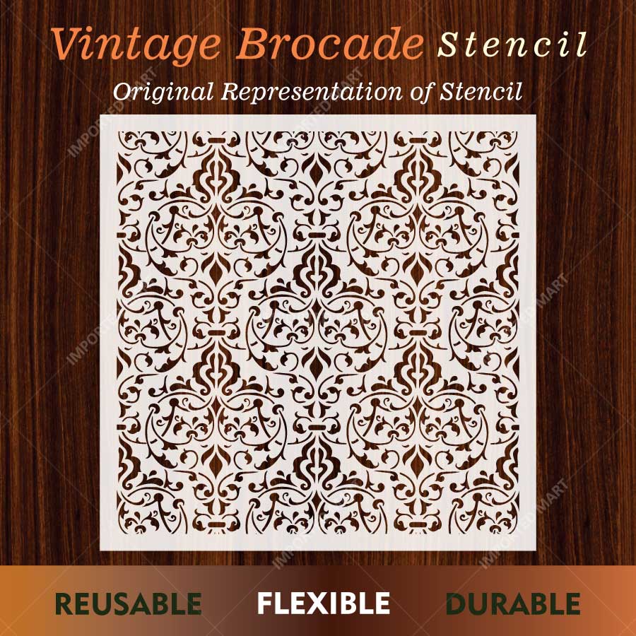 Vintage Brocade Damask Pattern Stencil for Walls, Furniture & Tiles – Classic Ornamental Repeat Design – ID# 738 - Image 4