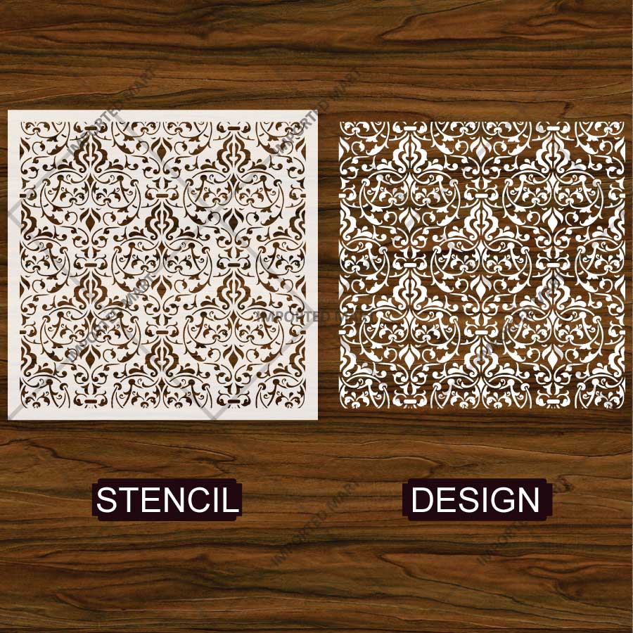 Vintage Brocade Damask Pattern Stencil for Walls, Furniture & Tiles – Classic Ornamental Repeat Design – ID# 738 - Image 6