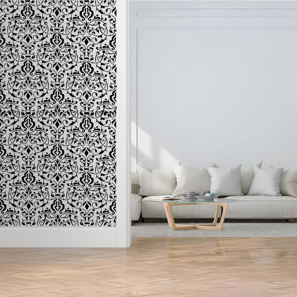 Vintage Brocade Damask Pattern Stencil for Walls, Furniture & Tiles – Classic Ornamental Repeat Design – ID# 738 - Image 8