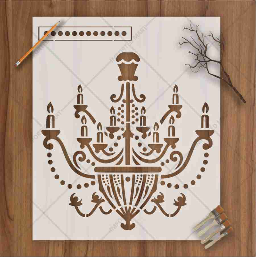 Vintage Chandelier Stencil for Wall, Furniture & Fabric Art – Classic Royal Lighting Design – ID# 701 - Image 2