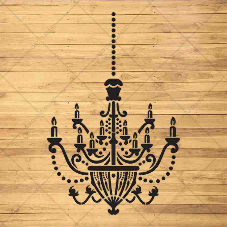 Vintage Chandelier Stencil for Wall, Furniture & Fabric Art – Classic Royal Lighting Design – ID# 701 - Image 3