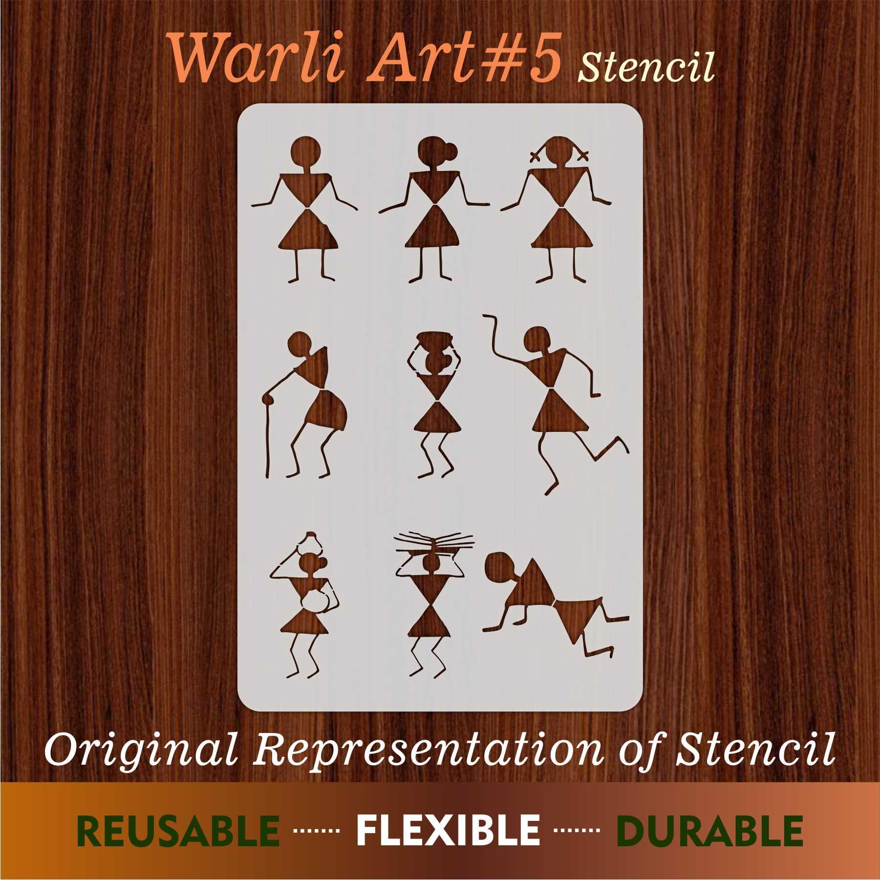 Warli Couple Bonfire Stencil | Tribal Art Stencil for Wall Painting, Scrapbooking, Embossing, Card Making ID#4506 - Image 6