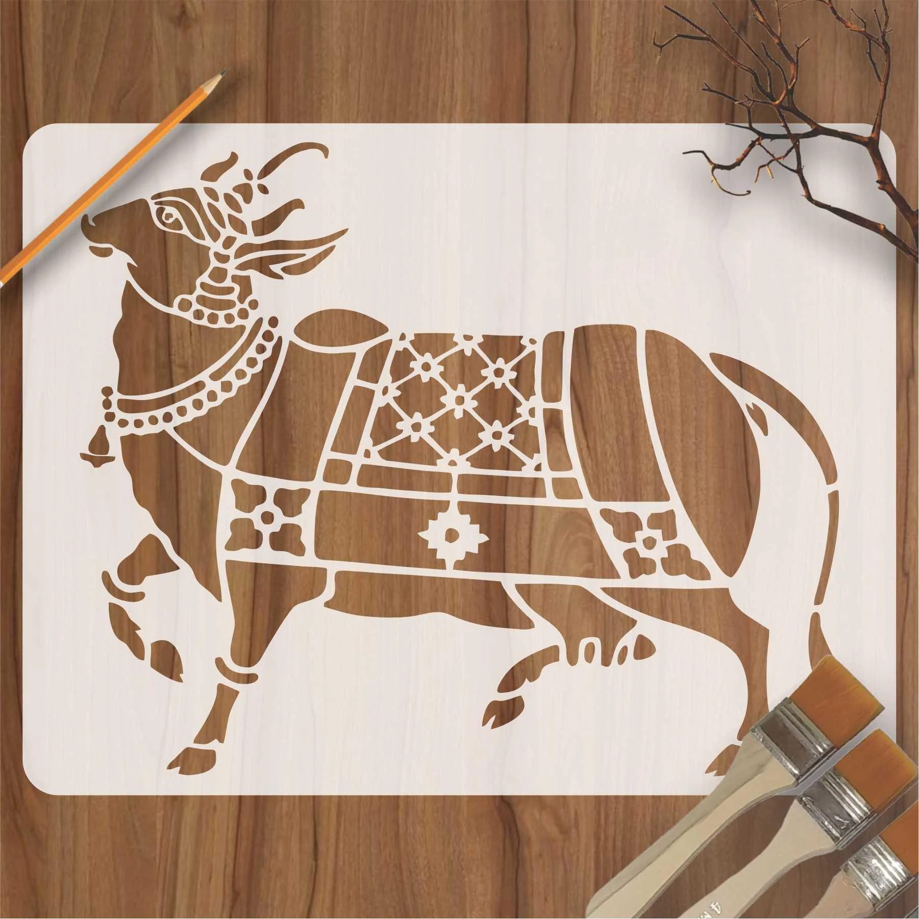 Traditional Nandi Bull Stencil | Reusable Indian Cow Stencil for Painting and Home Décor ID#4505