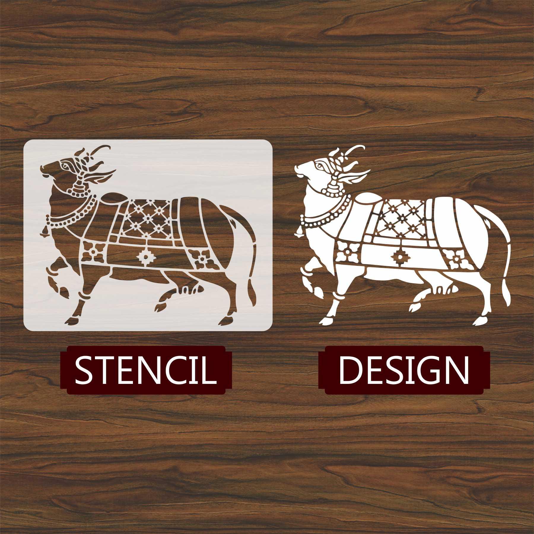 Traditional Nandi Bull Stencil | Reusable Indian Cow Stencil for Painting and Home Décor ID#4505 - Image 2