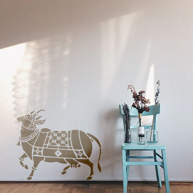 Traditional Nandi Bull Stencil | Reusable Indian Cow Stencil for Painting and Home Décor ID#4505 - Image 3