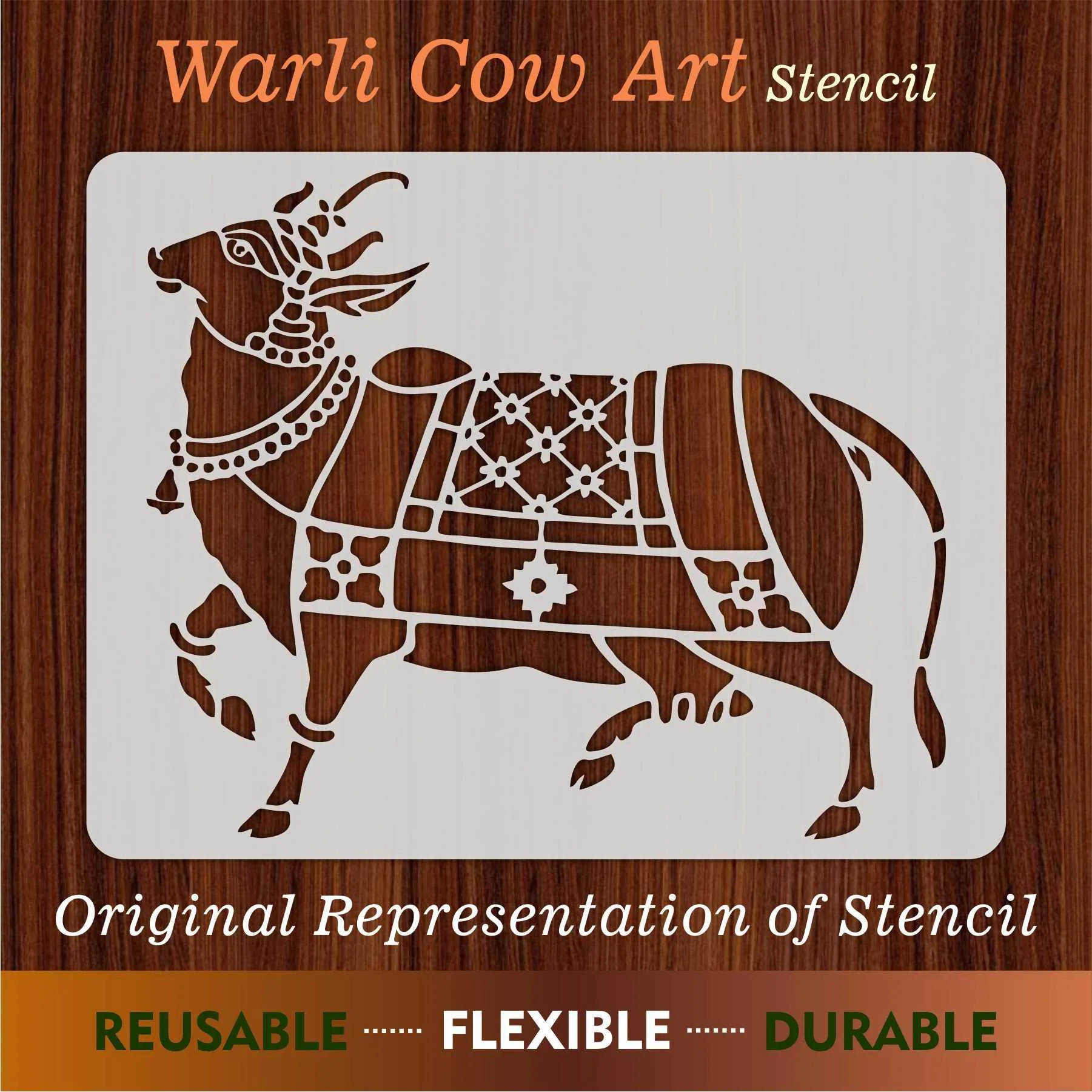 Traditional Nandi Bull Stencil | Reusable Indian Cow Stencil for Painting and Home Décor ID#4505 - Image 4