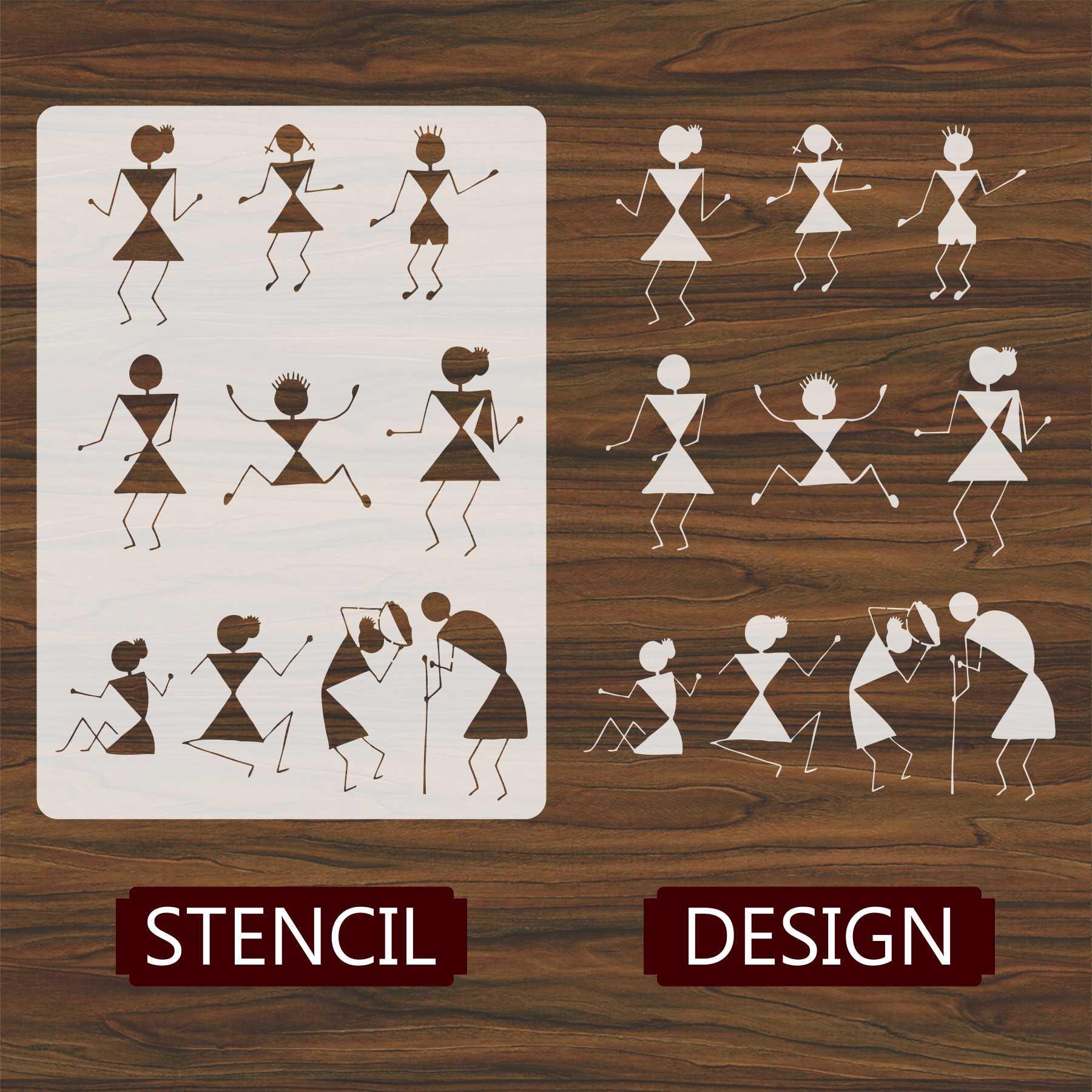 Tribal Bonfire Stencil | Warli Art Template for Wall Painting, Cards, and Paper Crafting. ID#4501 - Image 2