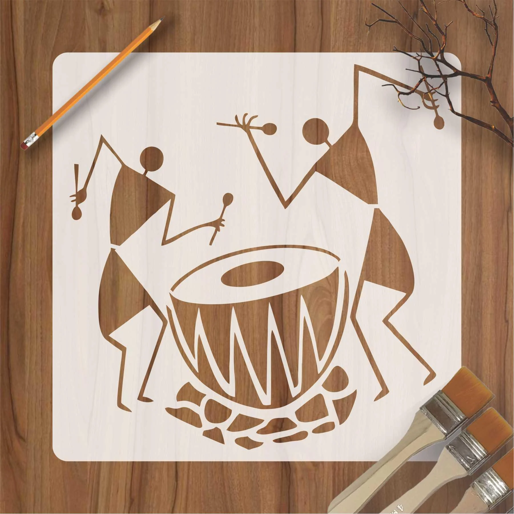 Warli Art & Ancient Reusable Stencil for Canvas and wall painting. ID #4504 - Image 5