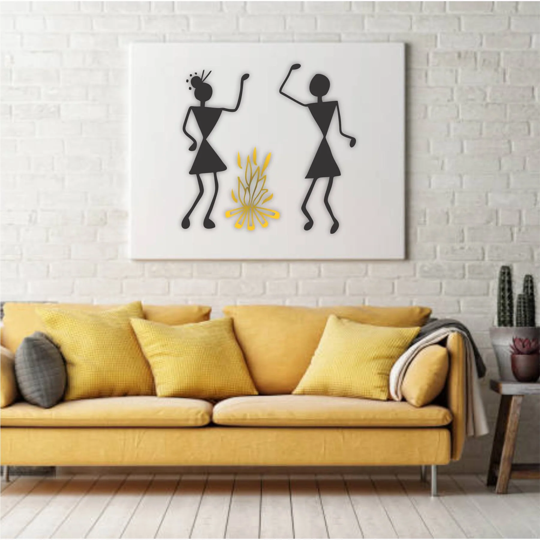 Warli Couple Near the Bornfire Stencil Wall Painting Scrapbooking Stamping Embossing Album Paper Card Template ID#4156 - Image 3