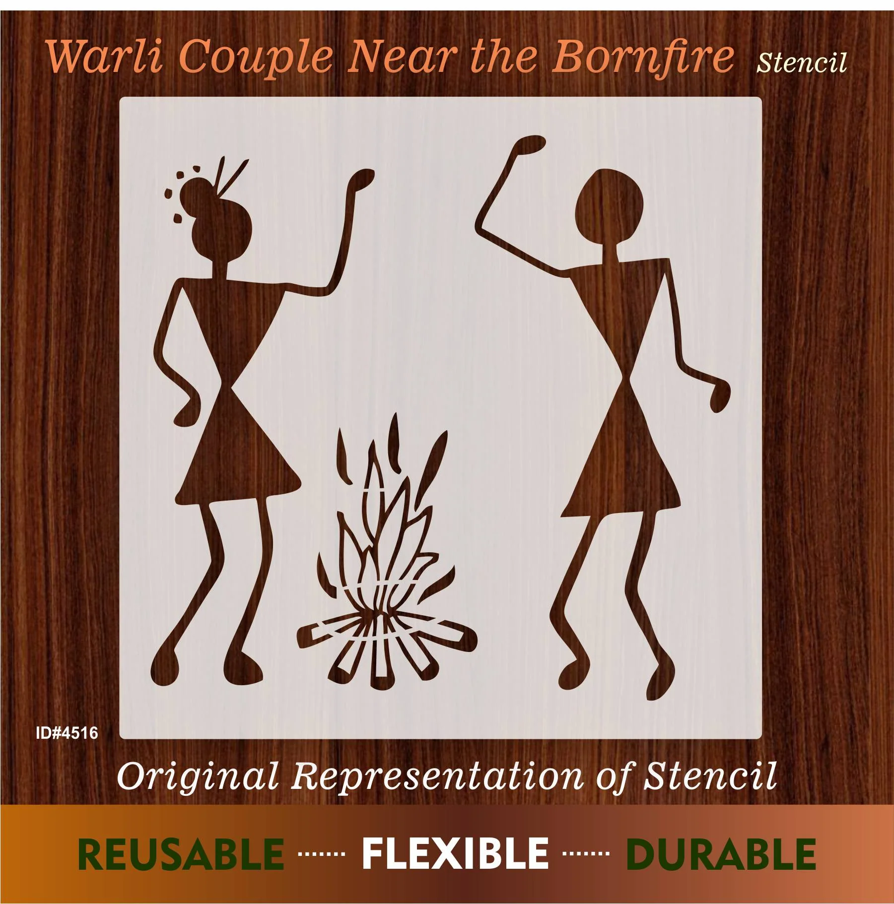 Warli Couple Near the Bornfire Stencil Wall Painting Scrapbooking Stamping Embossing Album Paper Card Template ID#4156 - Image 6