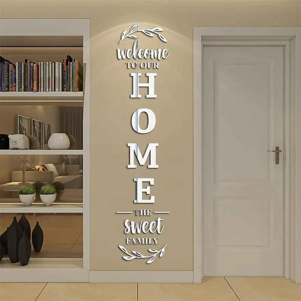 Welcome Home Large 3d Mirror Wall Stickers Self-adhesive Acrylic Decals For Home Room Decor Wall Decoration