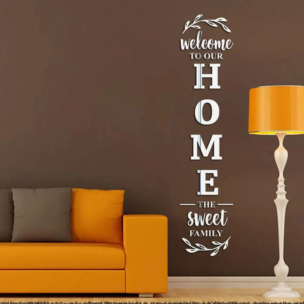 Welcome Home Large 3d Mirror Wall Stickers Self-adhesive Acrylic Decals For Home Room Decor Wall Decoration - Image 2