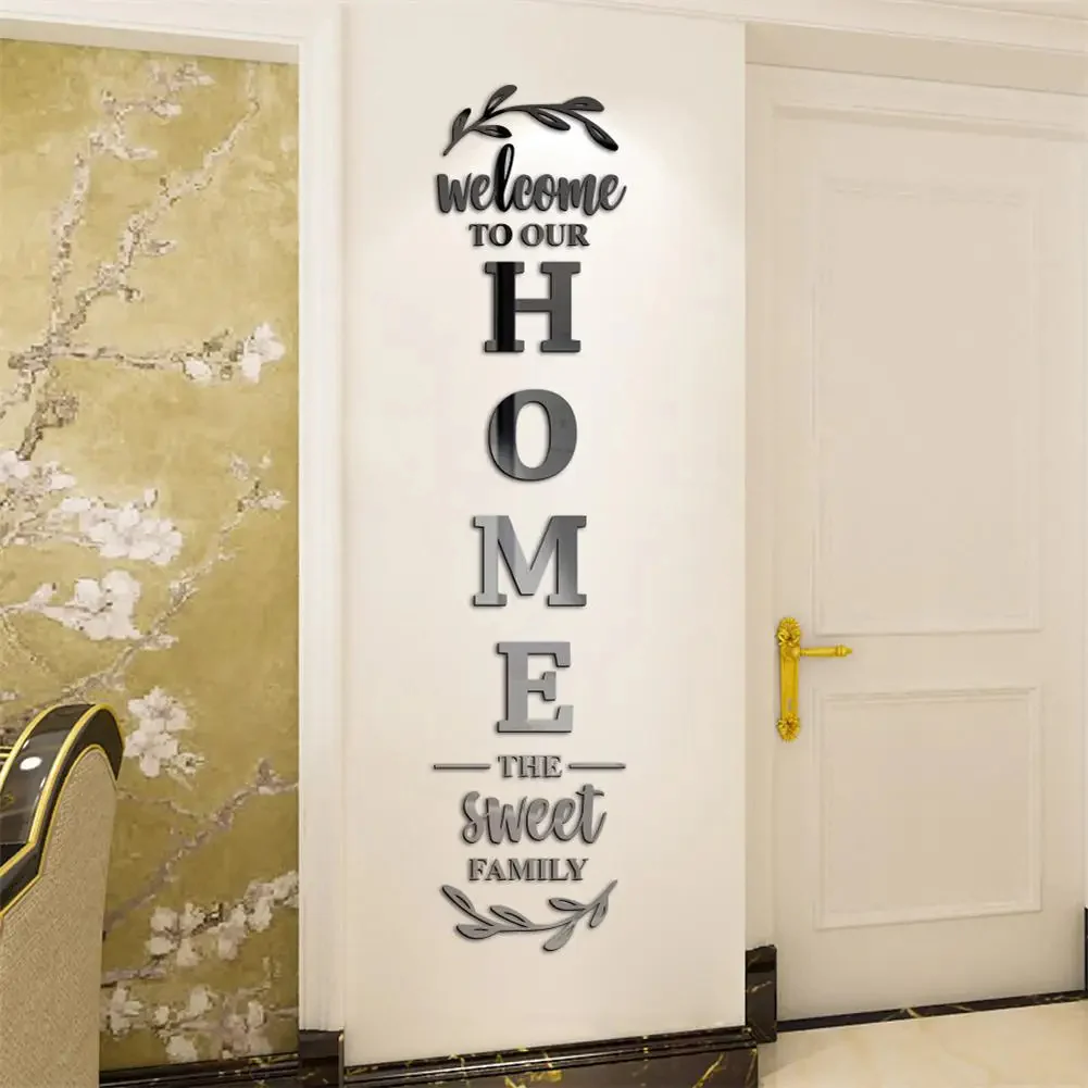 Welcome Home Large 3d Mirror Wall Stickers Self-adhesive Acrylic Decals For Home Room Decor Wall Decoration - Image 3