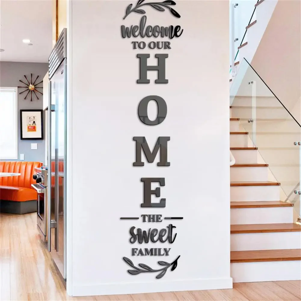 Welcome Home Large 3d Mirror Wall Stickers Self-adhesive Acrylic Decals For Home Room Decor Wall Decoration - Image 4