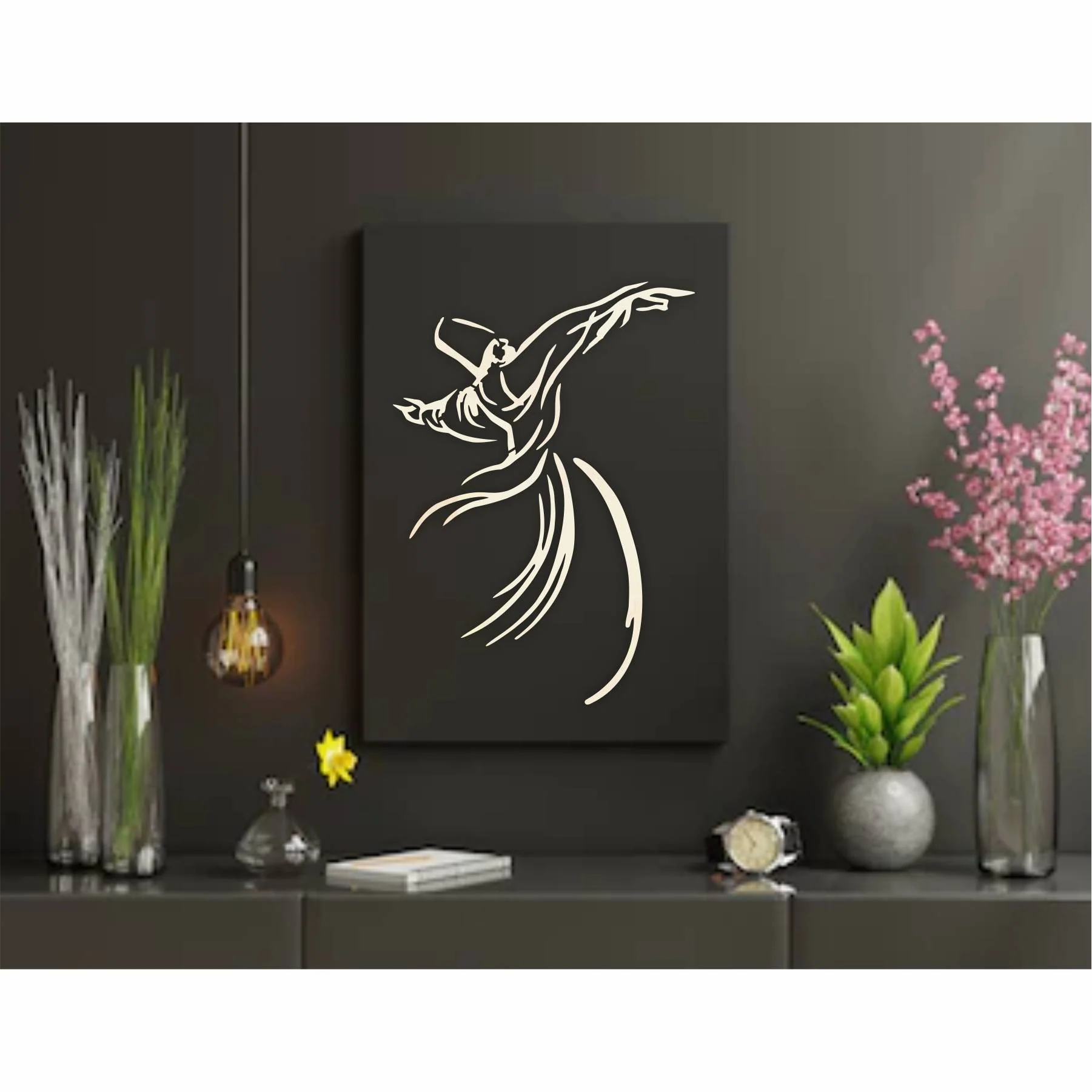Whirling Sufi Dervish Stencil Meditation, Dervishes,Rebirth,Love, Acrylic Painting, Islam, Turkish Framed Tile. ID #522 - Image 5