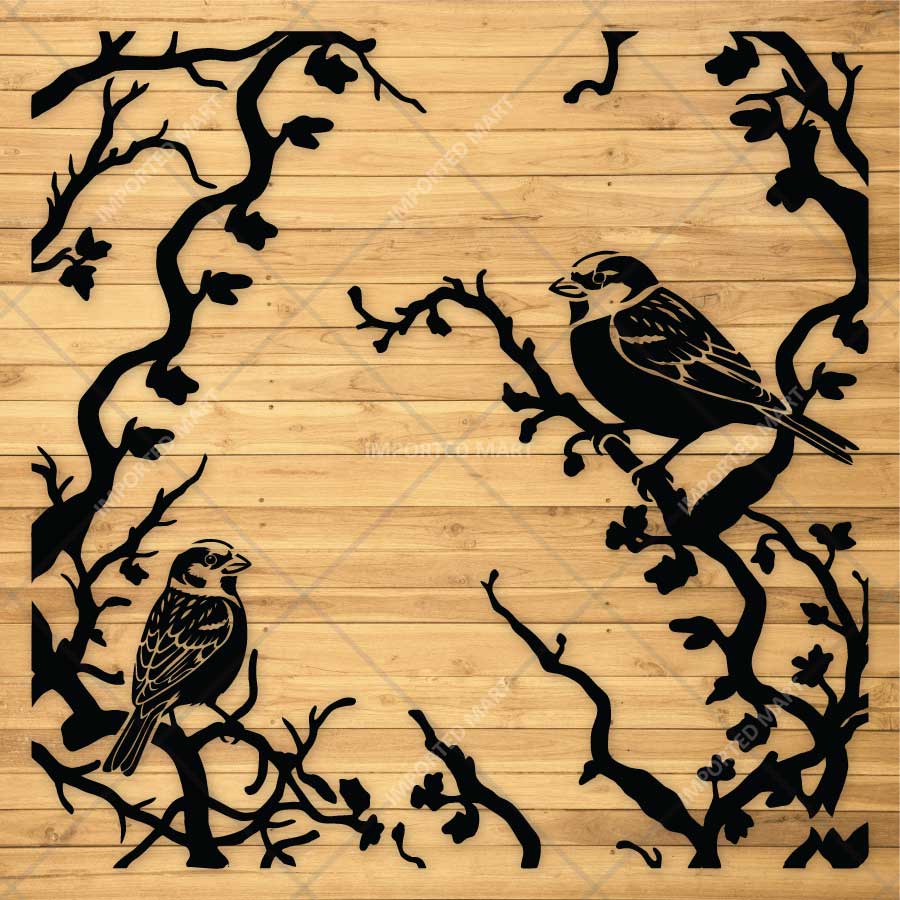 Whispering Sparrow Vines Stencil for Wall, Wood & Fabric Painting – Bird Nature Frame Design – ID# 819 - Image 3