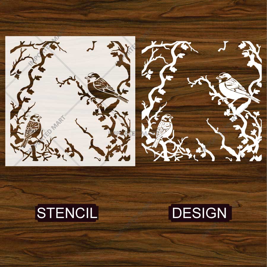 Whispering Sparrow Vines Stencil for Wall, Wood & Fabric Painting – Bird Nature Frame Design – ID# 819 - Image 4