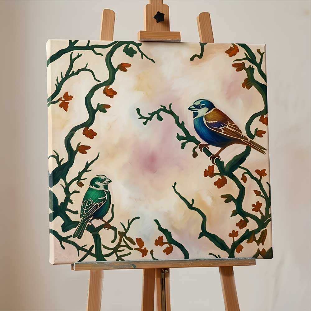 Whispering Sparrow Vines Stencil for Wall, Wood & Fabric Painting – Bird Nature Frame Design – ID# 819 - Image 6