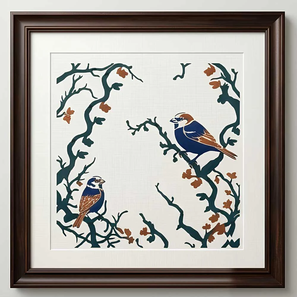 Whispering Sparrow Vines Stencil for Wall, Wood & Fabric Painting – Bird Nature Frame Design – ID# 819 - Image 7