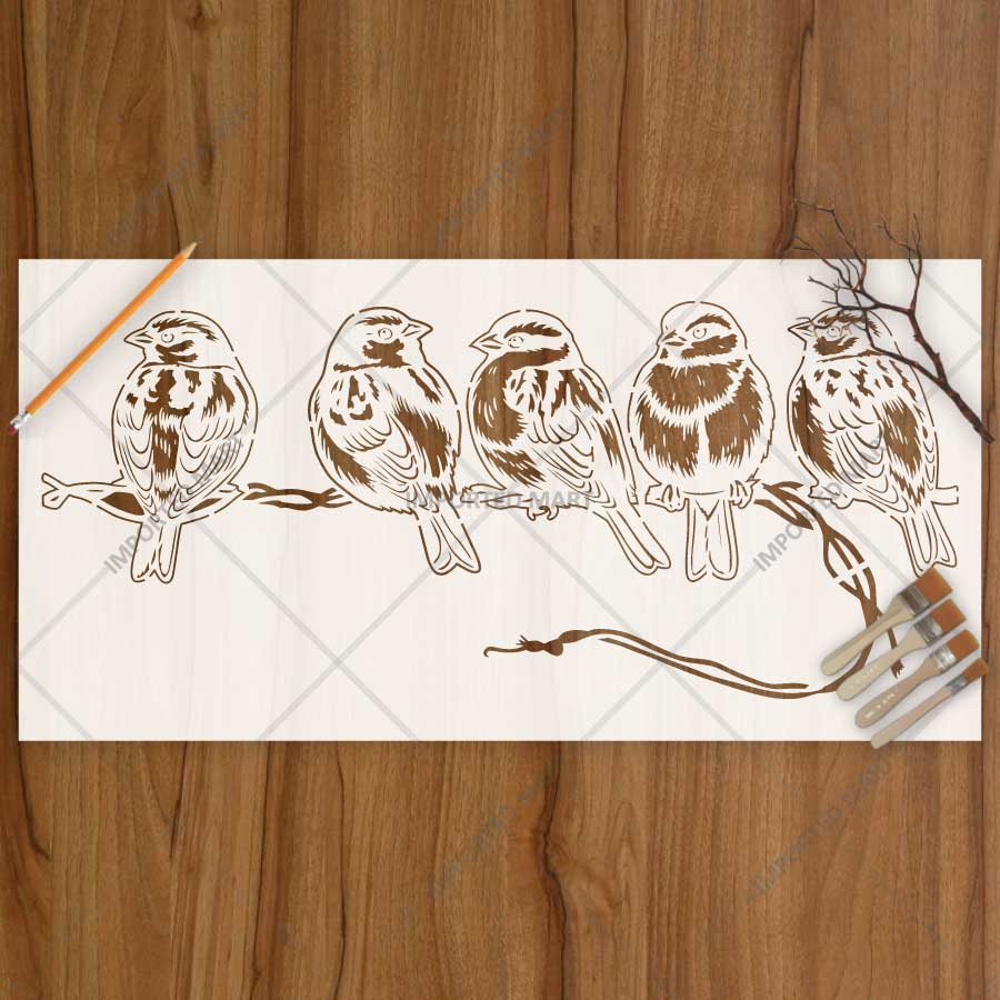 Whispering Sparrows Birds Branch Stencil for Wall, Wood & Fabric Painting Art – Nature Bird Design – ID# 817
